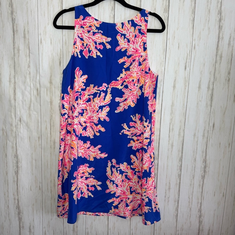 Lilly Pulitzer NWT Silk Blue Dress with Pink Coral Medium - Picture 7 of 7